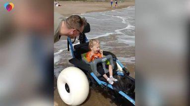 Special wheelchair helps young boy enjoy beach