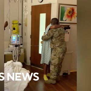 Military husband surprises wife in hospital just hours before she gives birth