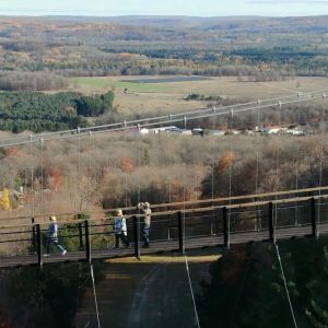 World's longest timber-towered suspension bridge opens in Michigan