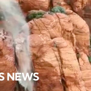 Drone video captures rare reverse waterfall in Utah