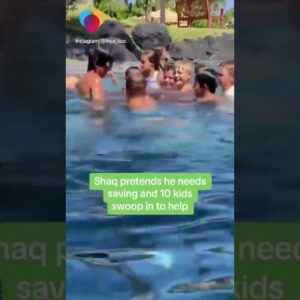Shaq pretends to drown in swimming pool, about 10 kids try to save him #shorts