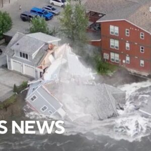 Alaska home collapses into raging river as melting glacier causes flood