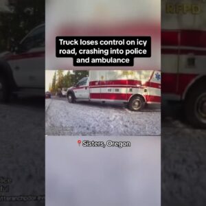 Truck crashes into police, ambulance on icy road in Oregon #shorts