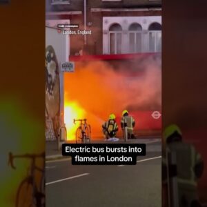 Electric bus bursts into flames in London #shorts