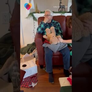 Grandpa surprised with teddy bear featuring late wife's voice #shorts