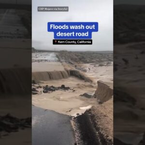 Floods wash out desert road in California #shorts