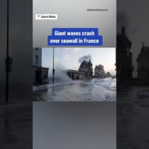 Giant waves crash over seawall in France #shorts