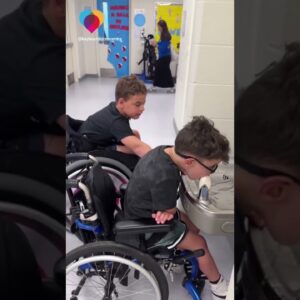 Boy helps friend at water fountain, tell him "I got you" #shorts