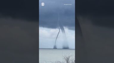 Twin waterspouts swirl into one off Italy’s Po River Delta #shorts