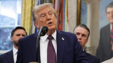 Watch: Trump announces relocation of Space Command headquarters, takes questions on several topics
