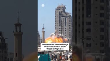 Gaza City high-rise demolished after Israel vows to target multistory buildings #shorts