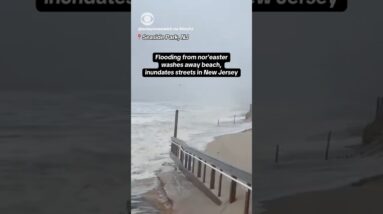 Flooding from nor'easter washes away beach, inundates streets in New Jersey #shorts