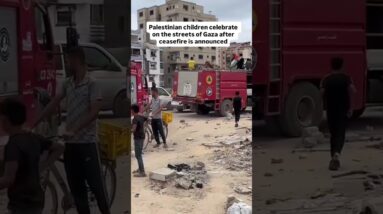 Palestinian children celebrate in Gaza after peace plan announcement #shorts