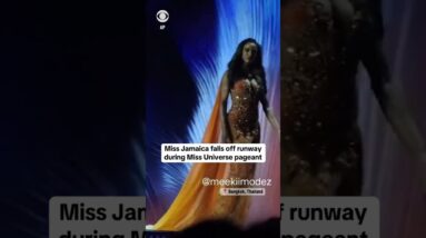 Miss Jamaica, Gabrielle Henry, walks runway in Thailand and falls off stage #shorts