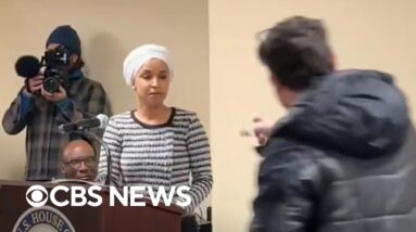 Man charges at Rep. Ilhan Omar and sprays her with unknown substance during Minneapolis town hall